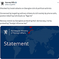 ნორვეგიის საგარეო საქმეთა სამინისტრო: "შოკირებულები ვართ ქართველ სამოქალაქო და პოლიტიკურ აქტივისტებზე სასტიკი თავდასხმებით"